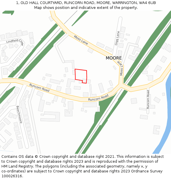 1, OLD HALL COURTYARD, RUNCORN ROAD, MOORE, WARRINGTON, WA4 6UB: Location map and indicative extent of plot