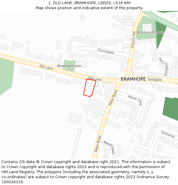 1, OLD LANE, BRAMHOPE, LEEDS, LS16 9AY: Location map and indicative extent of plot