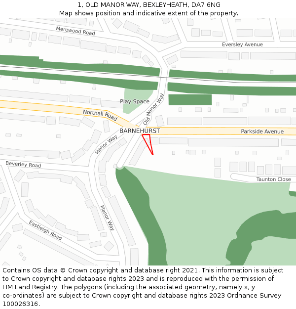 1, OLD MANOR WAY, BEXLEYHEATH, DA7 6NG: Location map and indicative extent of plot