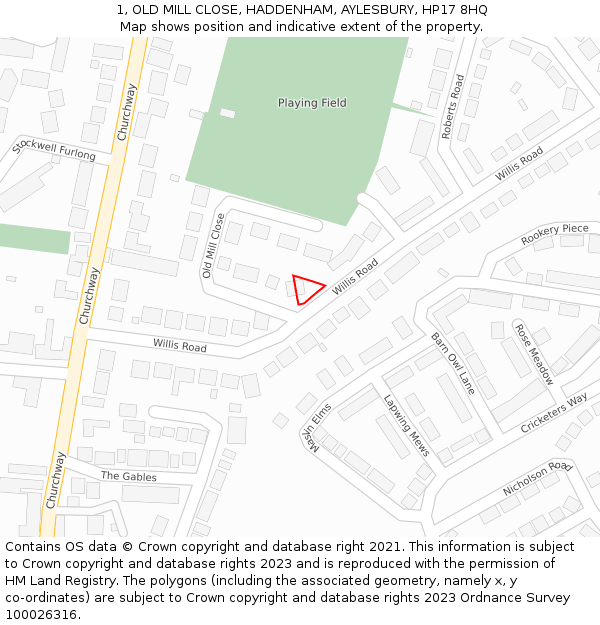1, OLD MILL CLOSE, HADDENHAM, AYLESBURY, HP17 8HQ: Location map and indicative extent of plot