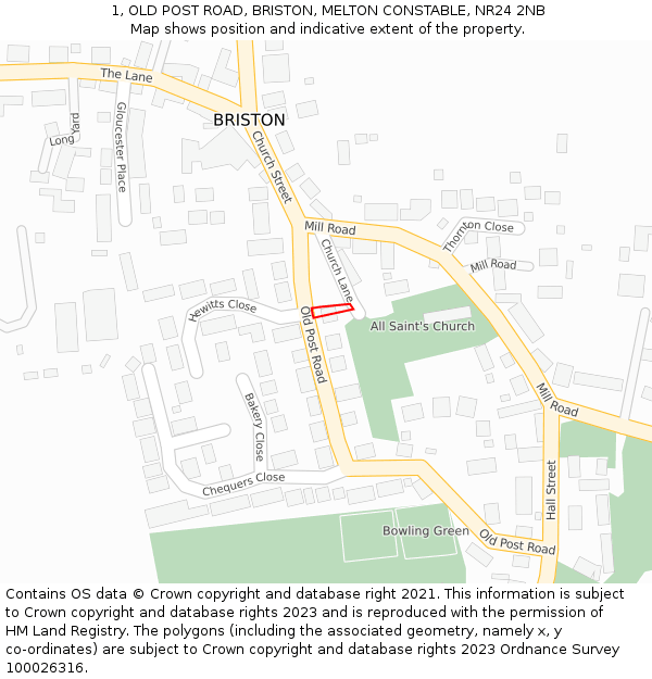 1, OLD POST ROAD, BRISTON, MELTON CONSTABLE, NR24 2NB: Location map and indicative extent of plot