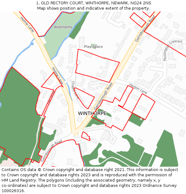 1, OLD RECTORY COURT, WINTHORPE, NEWARK, NG24 2NS: Location map and indicative extent of plot