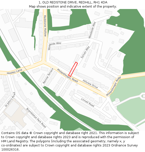 1, OLD REDSTONE DRIVE, REDHILL, RH1 4DA: Location map and indicative extent of plot
