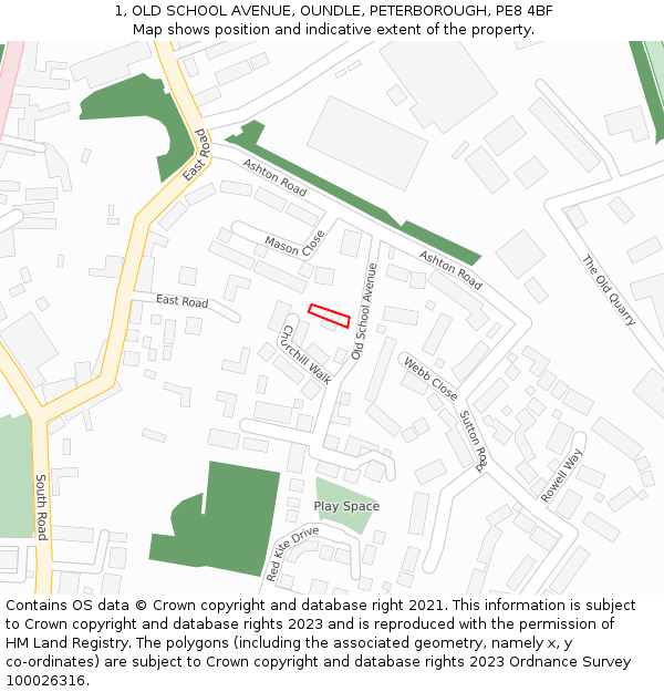 1, OLD SCHOOL AVENUE, OUNDLE, PETERBOROUGH, PE8 4BF: Location map and indicative extent of plot