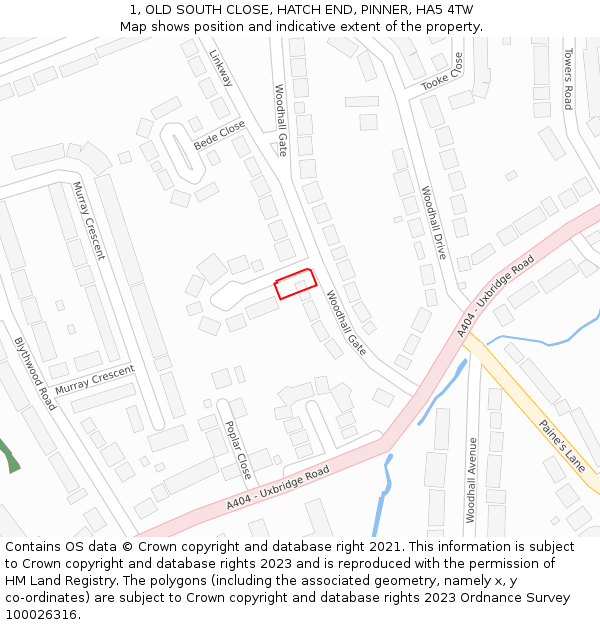 1, OLD SOUTH CLOSE, HATCH END, PINNER, HA5 4TW: Location map and indicative extent of plot