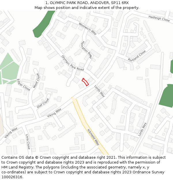 1, OLYMPIC PARK ROAD, ANDOVER, SP11 6RX: Location map and indicative extent of plot