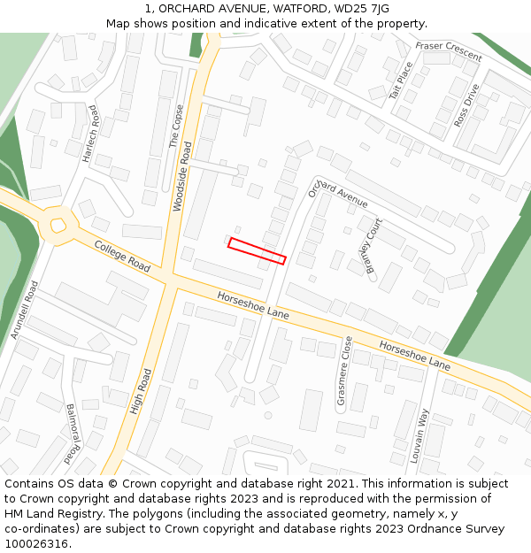 1, ORCHARD AVENUE, WATFORD, WD25 7JG: Location map and indicative extent of plot