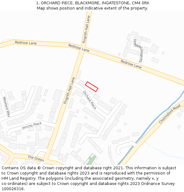 1, ORCHARD PIECE, BLACKMORE, INGATESTONE, CM4 0RX: Location map and indicative extent of plot
