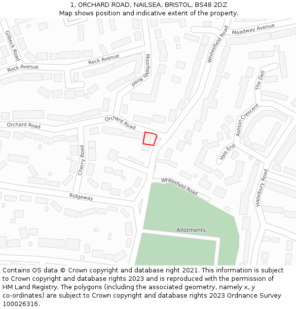 1, ORCHARD ROAD, NAILSEA, BRISTOL, BS48 2DZ: Location map and indicative extent of plot