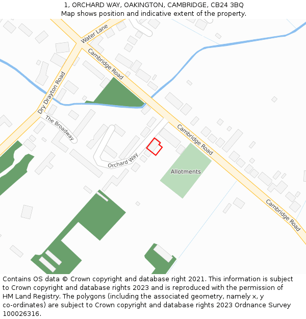 1, ORCHARD WAY, OAKINGTON, CAMBRIDGE, CB24 3BQ: Location map and indicative extent of plot