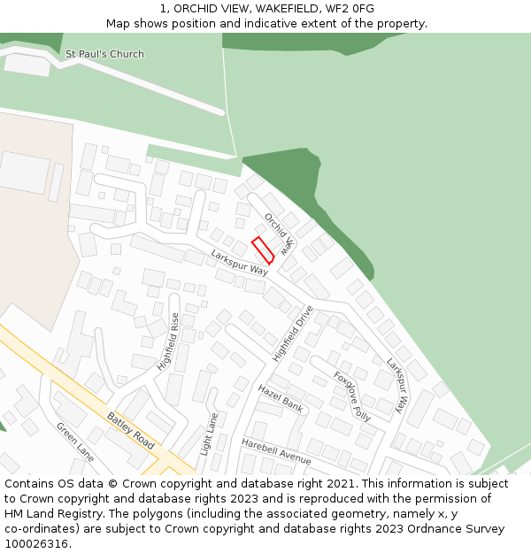 1, ORCHID VIEW, WAKEFIELD, WF2 0FG: Location map and indicative extent of plot