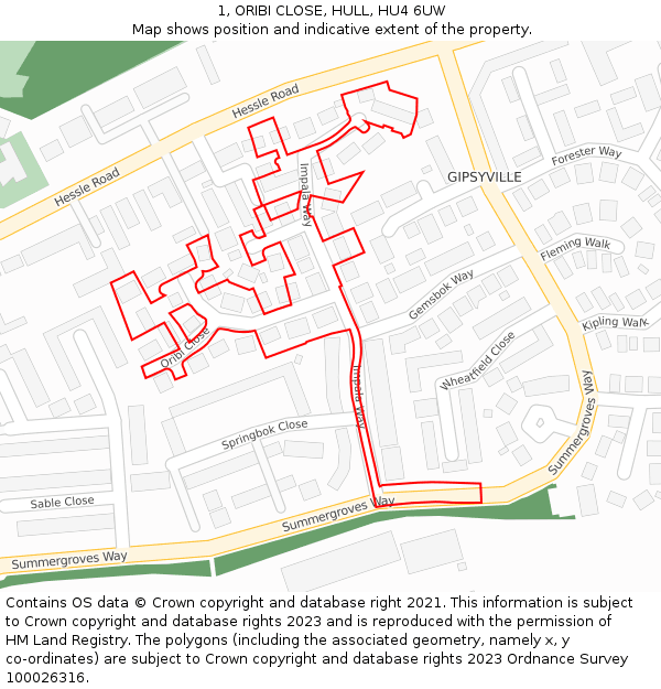 1, ORIBI CLOSE, HULL, HU4 6UW: Location map and indicative extent of plot