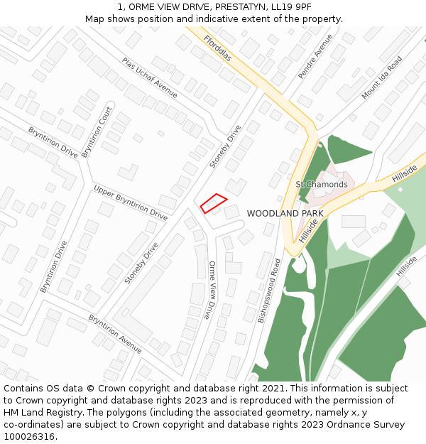 1, ORME VIEW DRIVE, PRESTATYN, LL19 9PF: Location map and indicative extent of plot