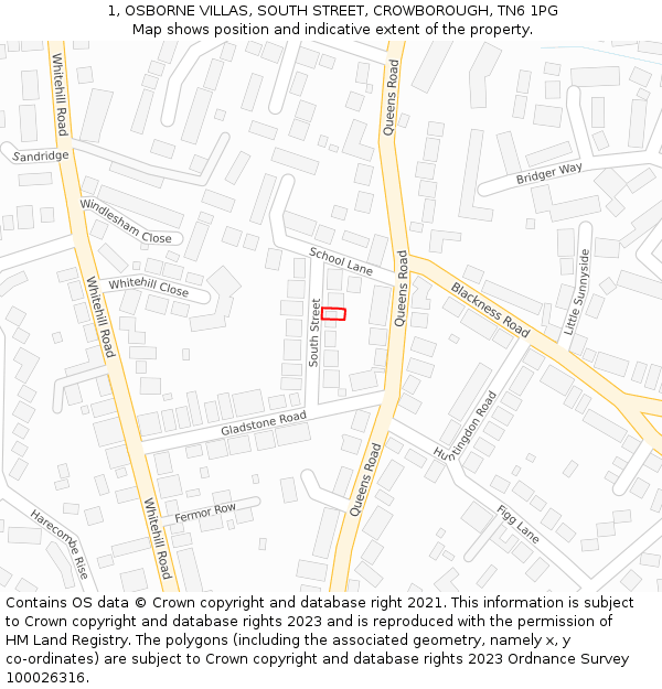 1, OSBORNE VILLAS, SOUTH STREET, CROWBOROUGH, TN6 1PG: Location map and indicative extent of plot