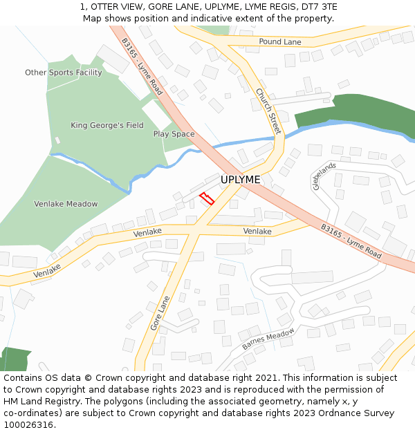 1, OTTER VIEW, GORE LANE, UPLYME, LYME REGIS, DT7 3TE: Location map and indicative extent of plot