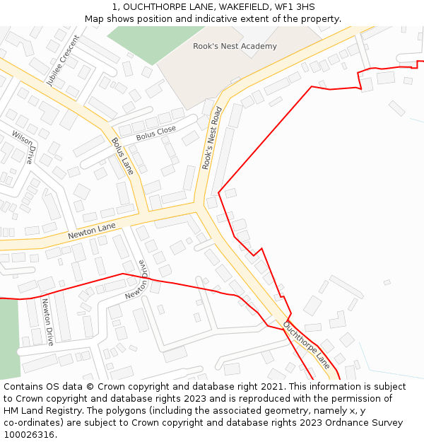 1, OUCHTHORPE LANE, WAKEFIELD, WF1 3HS: Location map and indicative extent of plot