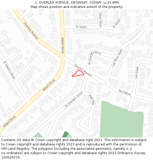 1, OVERLEA AVENUE, DEGANWY, CONWY, LL31 9RN: Location map and indicative extent of plot