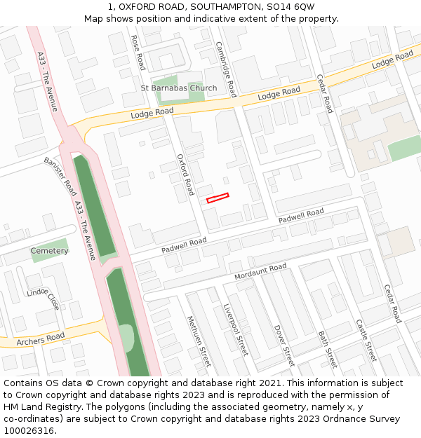 1, OXFORD ROAD, SOUTHAMPTON, SO14 6QW: Location map and indicative extent of plot