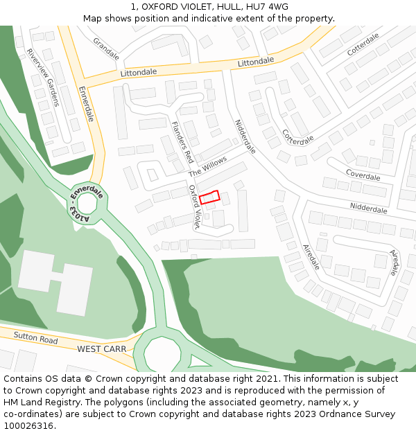 1, OXFORD VIOLET, HULL, HU7 4WG: Location map and indicative extent of plot