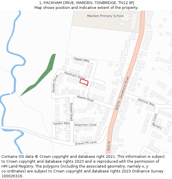 1, PACKHAM DRIVE, MARDEN, TONBRIDGE, TN12 9FJ: Location map and indicative extent of plot