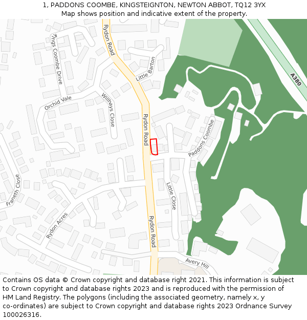 1, PADDONS COOMBE, KINGSTEIGNTON, NEWTON ABBOT, TQ12 3YX: Location map and indicative extent of plot