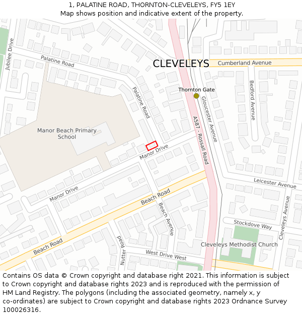 1, PALATINE ROAD, THORNTON-CLEVELEYS, FY5 1EY: Location map and indicative extent of plot