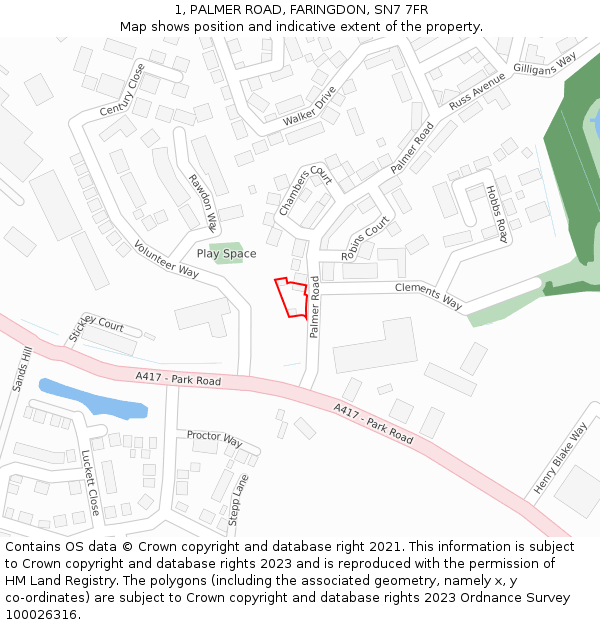 1, PALMER ROAD, FARINGDON, SN7 7FR: Location map and indicative extent of plot