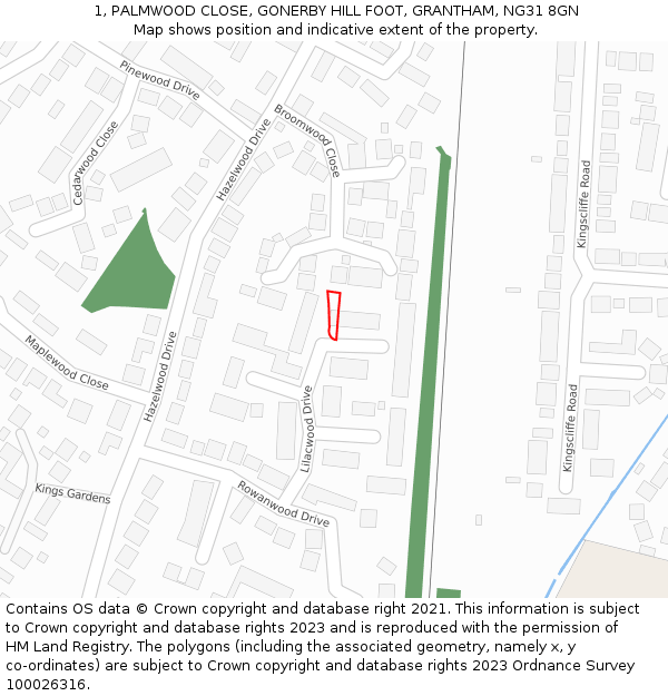 1, PALMWOOD CLOSE, GONERBY HILL FOOT, GRANTHAM, NG31 8GN: Location map and indicative extent of plot