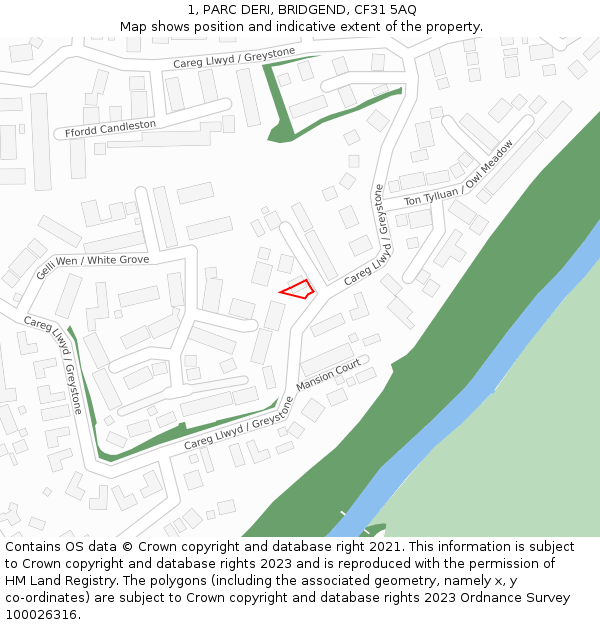 1, PARC DERI, BRIDGEND, CF31 5AQ: Location map and indicative extent of plot