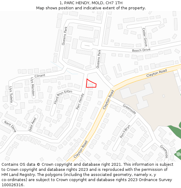 1, PARC HENDY, MOLD, CH7 1TH: Location map and indicative extent of plot