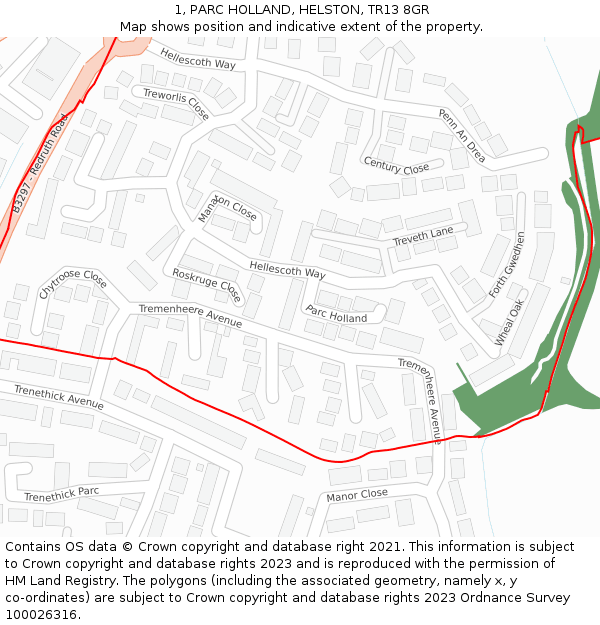 1, PARC HOLLAND, HELSTON, TR13 8GR: Location map and indicative extent of plot