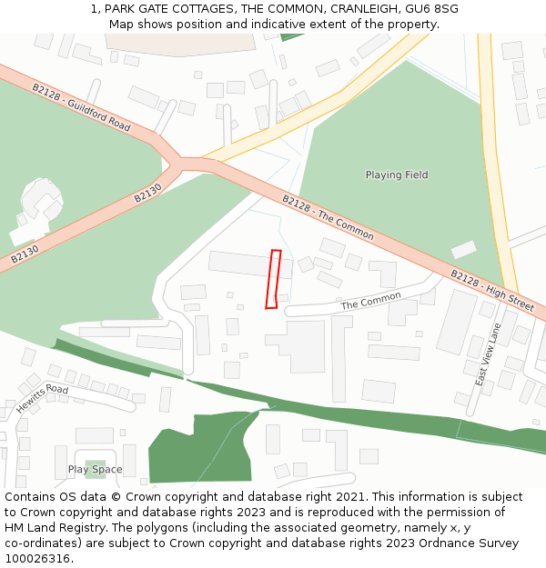 1, PARK GATE COTTAGES, THE COMMON, CRANLEIGH, GU6 8SG: Location map and indicative extent of plot