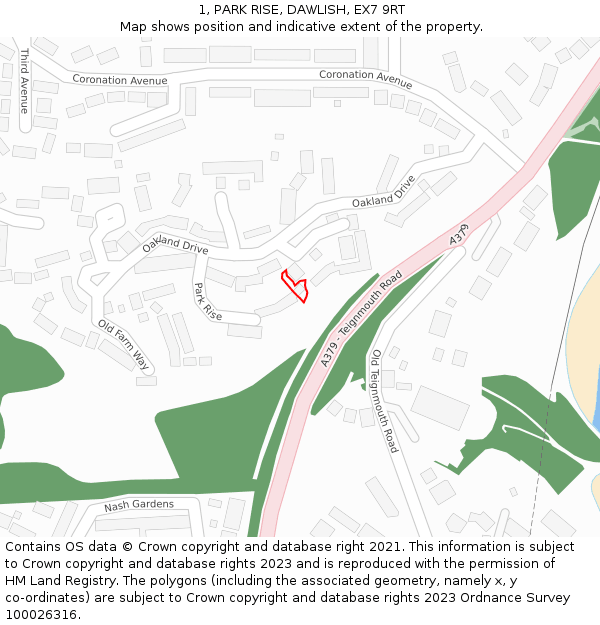1, PARK RISE, DAWLISH, EX7 9RT: Location map and indicative extent of plot