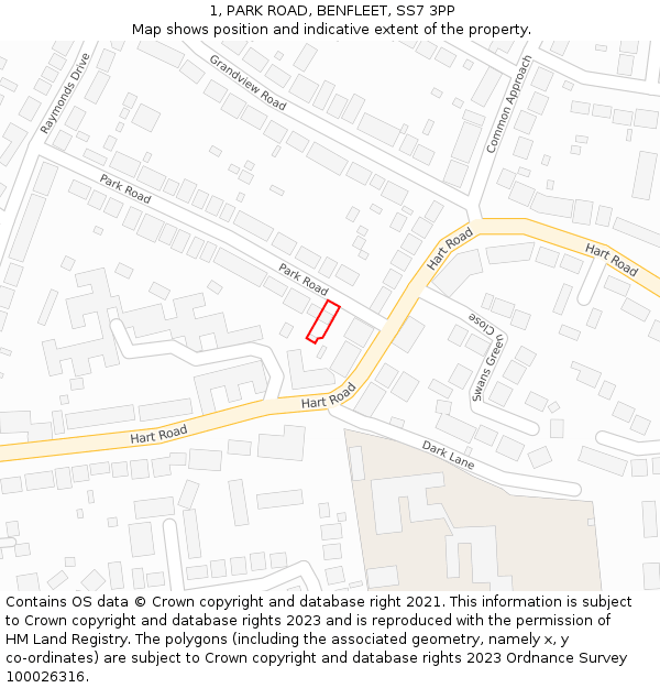 1, PARK ROAD, BENFLEET, SS7 3PP: Location map and indicative extent of plot