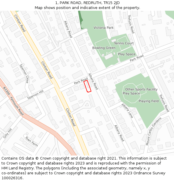 1, PARK ROAD, REDRUTH, TR15 2JD: Location map and indicative extent of plot