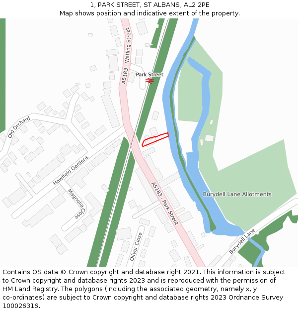 1, PARK STREET, ST ALBANS, AL2 2PE: Location map and indicative extent of plot