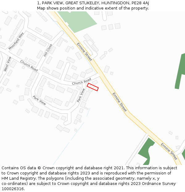 1, PARK VIEW, GREAT STUKELEY, HUNTINGDON, PE28 4AJ: Location map and indicative extent of plot