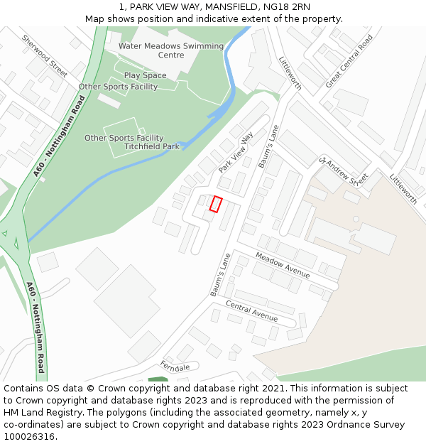 1, PARK VIEW WAY, MANSFIELD, NG18 2RN: Location map and indicative extent of plot