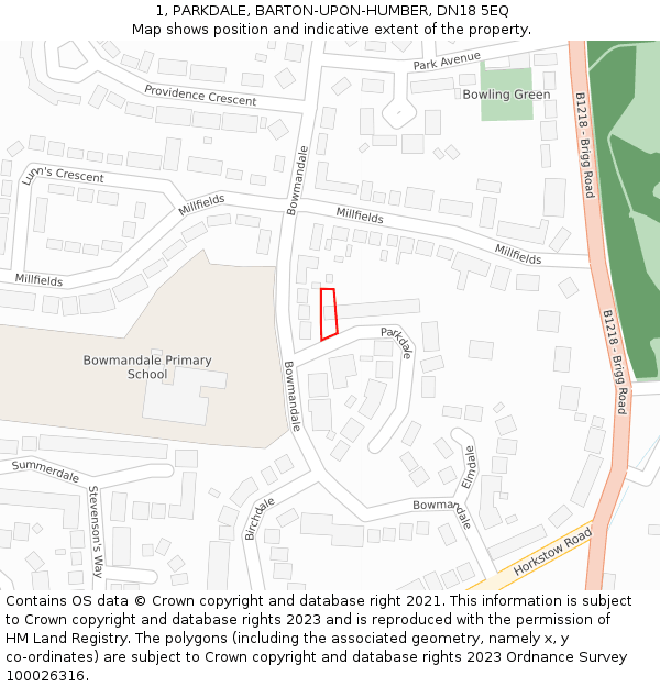 1, PARKDALE, BARTON-UPON-HUMBER, DN18 5EQ: Location map and indicative extent of plot