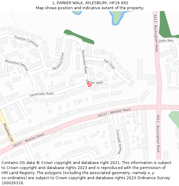 1, PARKER WALK, AYLESBURY, HP19 9XS: Location map and indicative extent of plot