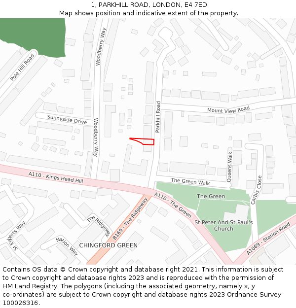 1, PARKHILL ROAD, LONDON, E4 7ED: Location map and indicative extent of plot