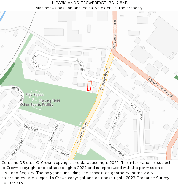 1, PARKLANDS, TROWBRIDGE, BA14 8NR: Location map and indicative extent of plot