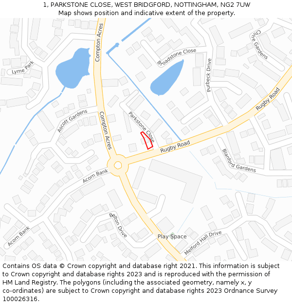 1, PARKSTONE CLOSE, WEST BRIDGFORD, NOTTINGHAM, NG2 7UW: Location map and indicative extent of plot