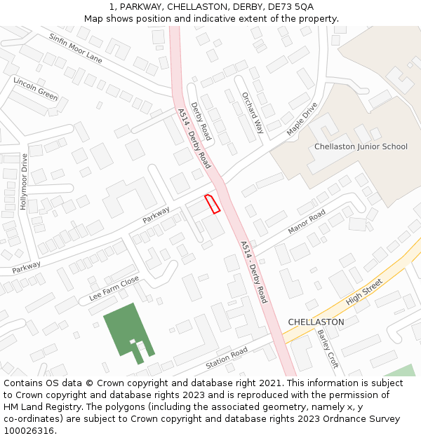 1, PARKWAY, CHELLASTON, DERBY, DE73 5QA: Location map and indicative extent of plot