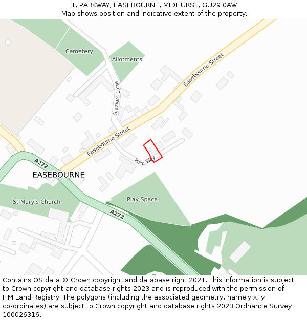 1, PARKWAY, EASEBOURNE, MIDHURST, GU29 0AW: Location map and indicative extent of plot