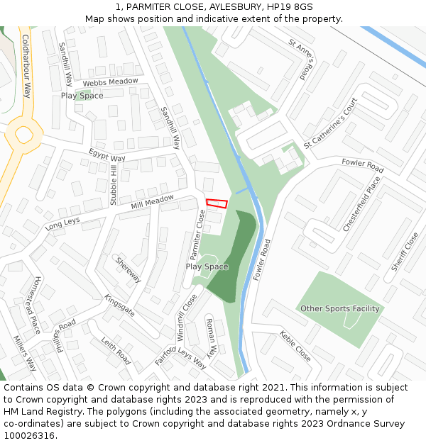 1, PARMITER CLOSE, AYLESBURY, HP19 8GS: Location map and indicative extent of plot