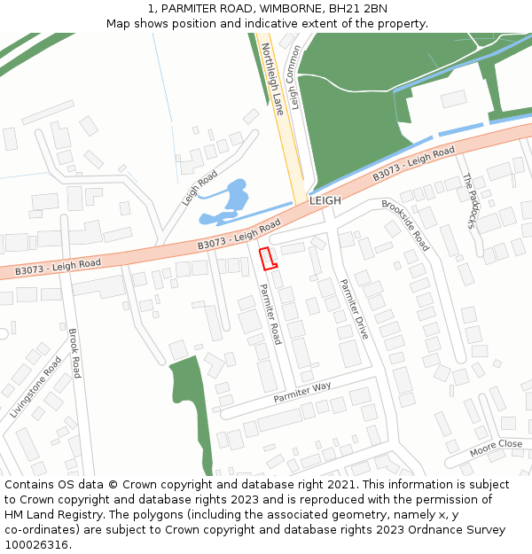1, PARMITER ROAD, WIMBORNE, BH21 2BN: Location map and indicative extent of plot