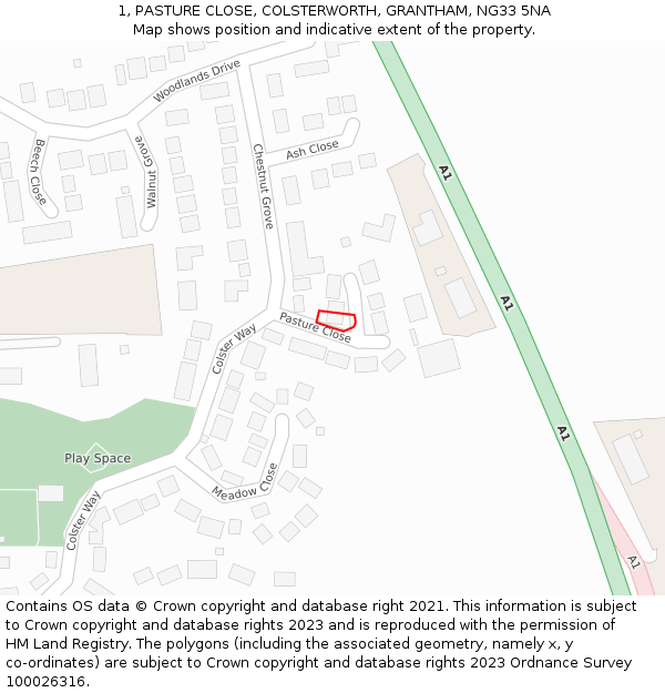 1, PASTURE CLOSE, COLSTERWORTH, GRANTHAM, NG33 5NA: Location map and indicative extent of plot