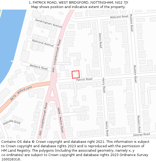 1, PATRICK ROAD, WEST BRIDGFORD, NOTTINGHAM, NG2 7JY: Location map and indicative extent of plot