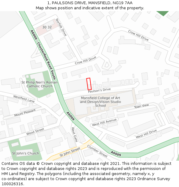 1, PAULSONS DRIVE, MANSFIELD, NG19 7AA: Location map and indicative extent of plot